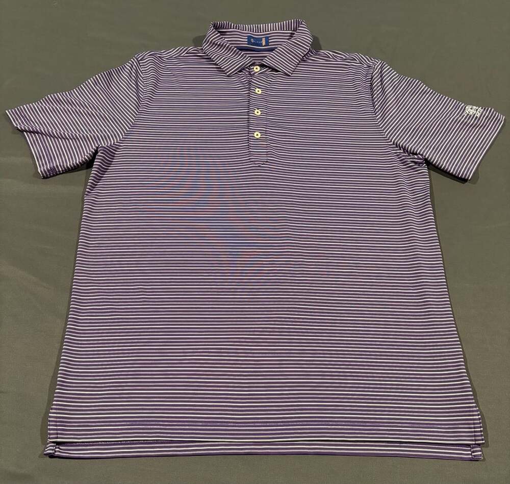 Stitch Golf Polo Shirt, Men’s size L, Purple and White Striped